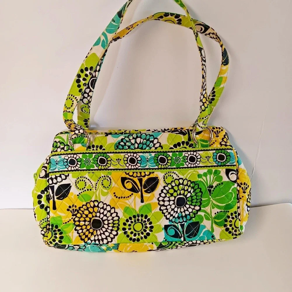Vera Bradley Frame Bag Satchel Lime's Up Retired Floral Quilted Green Blue